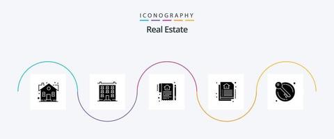 Real Estate Glyph 5 Icon Pack Including real. document. home. contract. house vector