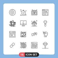 Stock Vector Icon Pack of 16 Line Signs and Symbols for remote control calendar access programming Editable Vector Design Elements