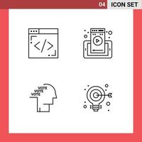 Set of 4 Modern UI Icons Symbols Signs for coding poll web page cell speech Editable Vector Design Elements