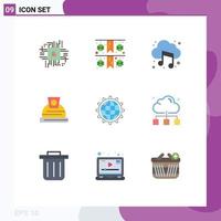 Set of 9 Vector Flat Colors on Grid for business globe cloud world construction Editable Vector Design Elements