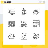 User Interface Pack of 9 Basic Outlines of cycle page success frame content Editable Vector Design Elements