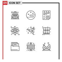 Universal Icon Symbols Group of 9 Modern Outlines of art link data graph atom Editable Vector Design Elements