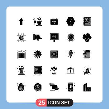 User Interface Pack of 25 Basic Solid Glyphs of mother main date computer octagon Editable Vector Design Elements