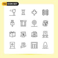 Modern Set of 16 Outlines Pictograph of makeup beauty maple ethernet transportation Editable Vector Design Elements