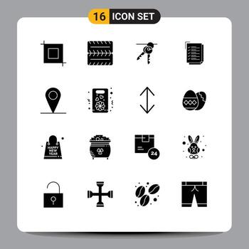 Group of 16 Modern Solid Glyphs Set for gift interface keys map notepad Editable Vector Design Elements