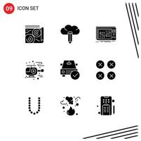 Editable Vector Line Pack of 9 Simple Solid Glyphs of complete car dj hospital ambulance Editable Vector Design Elements