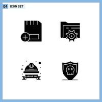 Set of 4 Vector Solid Glyphs on Grid for add cap devices setting hat Editable Vector Design Elements