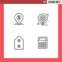 Mobile Interface Line Set of 4 Pictograms of dollar marker location day badge Editable Vector Design Elements