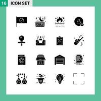 Set of 16 Modern UI Icons Symbols Signs for dummy twitter burn contact smoke Editable Vector Design Elements