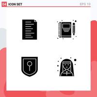 Stock Vector Icon Pack of 4 Line Signs and Symbols for code security book pencil female Editable Vector Design Elements