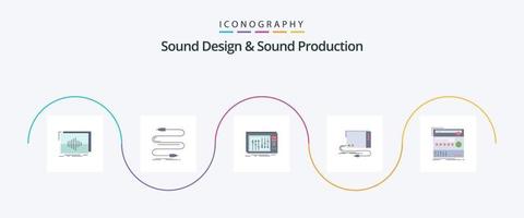 Paquete de 5 iconos planos de diseño y producción de sonido que incluye externo. audio. sonido. estudio. mezclador vector