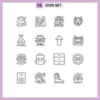 16 Universal Outline Signs Symbols of boiling flask social shopping people communication Editable Vector Design Elements