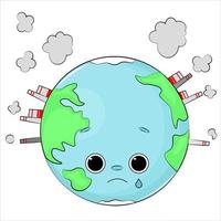 illustration of cartoon green earth planet with factories vector