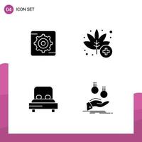 Stock Vector Icon Pack of 4 Line Signs and Symbols for gear love leaf weed coins Editable Vector Design Elements