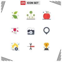 Universal Icon Symbols Group of 9 Modern Flat Colors of propose flower tree rose food Editable Vector Design Elements