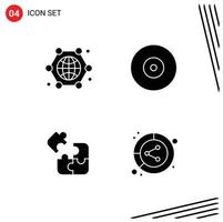 Editable Vector Line Pack of 4 Simple Solid Glyphs of communication jigsaw internet ray science Editable Vector Design Elements