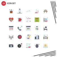 25 User Interface Flat Color Pack of modern Signs and Symbols of park bench planets science tube Editable Vector Design Elements