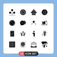 Set of 16 Modern UI Icons Symbols Signs for garbage bin fire photo camera Editable Vector Design Elements