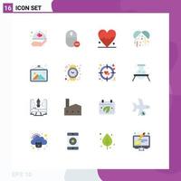 Pack of 16 Modern Flat Colors Signs and Symbols for Web Print Media such as photo gallery remove party celebration Editable Pack of Creative Vector Design Elements