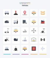 vehículos creativos 25 paquetes de iconos planos como militares. canoa. auto. bote. hecho vector