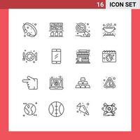 16 Universal Outlines Set for Web and Mobile Applications dish kitchen key cooking security Editable Vector Design Elements