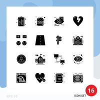 Modern Set of 16 Solid Glyphs Pictograph of tick happy tap emojis infarct Editable Vector Design Elements