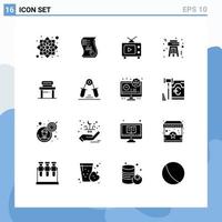 Set of 16 Modern UI Icons Symbols Signs for party stool marketing video television Editable Vector Design Elements