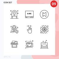 9 User Interface Outline Pack of modern Signs and Symbols of zoom in pinch multimedia gesture security Editable Vector Design Elements