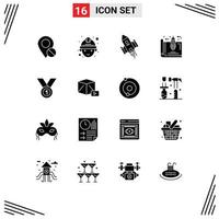 Pack of 16 Modern Solid Glyphs Signs and Symbols for Web Print Media such as plan estate space craft blueprint launch Editable Vector Design Elements