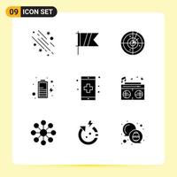 User Interface Pack of 9 Basic Solid Glyphs of disease power flag charge technology Editable Vector Design Elements