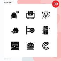 Mobile Interface Solid Glyph Set of 9 Pictograms of sign medical pork mardi gras food Editable Vector Design Elements