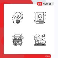 Pack of 4 Modern Filledline Flat Colors Signs and Symbols for Web Print Media such as bulb food lighting planet street Editable Vector Design Elements