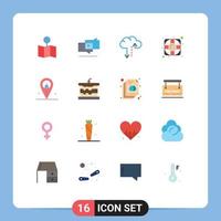 conjunto de 16 iconos modernos de la interfaz de usuario signos de símbolos para el trabajo de navegación nube distancia salvavidas paquete editable de elementos de diseño de vectores creativos