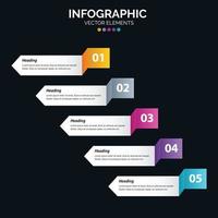 El vector de diseño de infografías de 5 pasos y el marketing se pueden utilizar para el diseño del flujo de trabajo