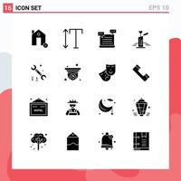 Pictogram Set of 16 Simple Solid Glyphs of wrench wedding ai love valentine Editable Vector Design Elements