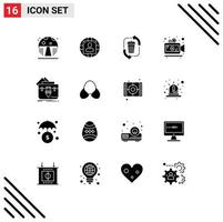 paquete de iconos de vector de stock de 16 signos y símbolos de línea para elementos de diseño de vector editables de reciclaje de película de desecho de video de bolsa