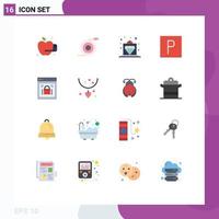 Set of 16 Modern UI Icons Symbols Signs for web security protected browser royal page lock sign Editable Pack of Creative Vector Design Elements