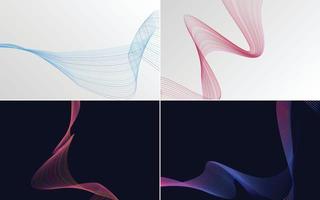 conjunto de 4 fondos abstractos de líneas onduladas para sus diseños vector