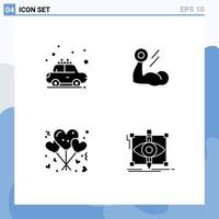 Modern Set of 4 Solid Glyphs Pictograph of car balloons rent growth love Editable Vector Design Elements