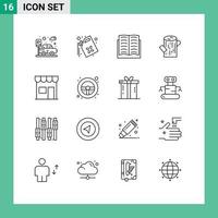 paquete de iconos vectoriales de stock de 16 signos y símbolos de línea para elementos de diseño vectorial editables de madera de construcción de libros de quiosco minorista vector