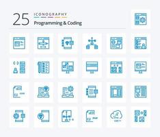 Programming And Coding 25 Blue Color icon pack including develop. browser. development. development. computer vector