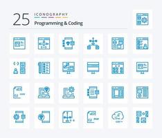 programación y codificación de 25 paquetes de iconos de color azul que incluyen desarrollo. navegador. desarrollo. desarrollo. computadora vector