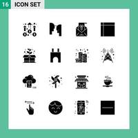 símbolos de iconos universales grupo de 16 glifos sólidos modernos de artículos para el hogar aparatos de transferencia de pañuelos saludo elementos de diseño de vectores editables