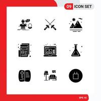 9 Creative Icons Modern Signs and Symbols of laptop create mountains print newspaper Editable Vector Design Elements