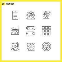 9 Universal Outlines Set for Web and Mobile Applications toggle control hot product paper Editable Vector Design Elements