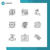 Mobile Interface Outline Set of 9 Pictograms of proxy hosting ski user target Editable Vector Design Elements