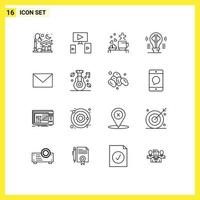 Pack of 16 Modern Outlines Signs and Symbols for Web Print Media such as imagination content cup bulb wedding Editable Vector Design Elements