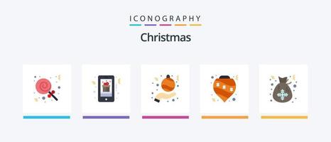 Paquete de 5 iconos planos de Navidad que incluye bolsa. decoración. bola. Navidad. pelotas. diseño de iconos creativos vector