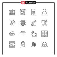 Modern Set of 16 Outlines Pictograph of demo flask secure dollar safety lock Editable Vector Design Elements