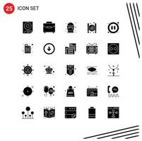 grupo de 25 signos y símbolos de glifos sólidos para elementos de diseño vectorial editables de artes pagadas de bolsa de pago de audio vector
